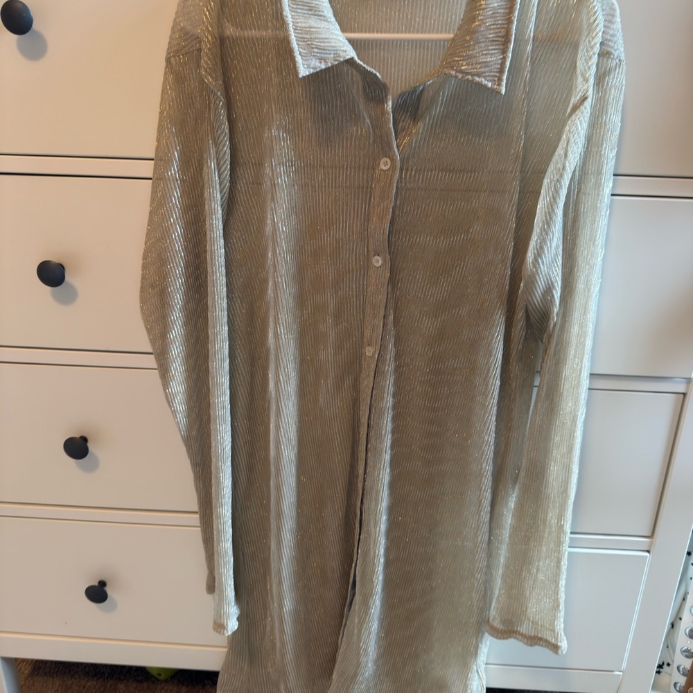 Good American Gold Sheer Button Down Shirt/Swim Cover Up